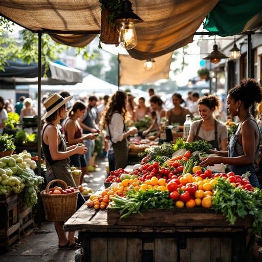 Colourful fresh vegetables and fruit arranged at a local Australian market stall